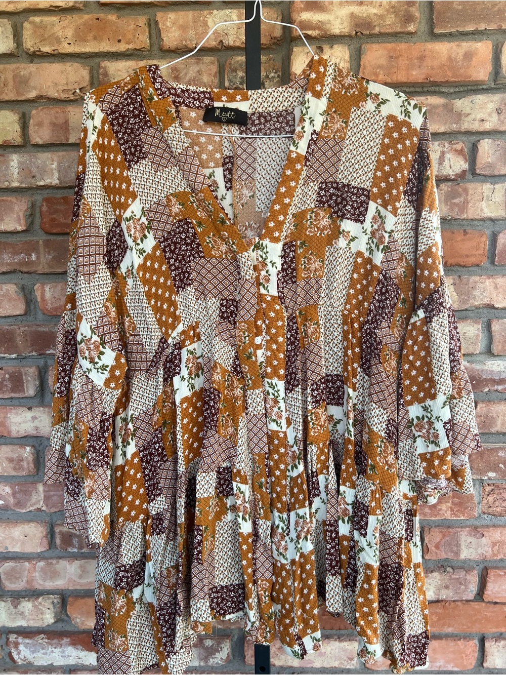 Merritt patchwork boho mini dress size large.